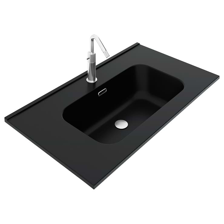 Kora Geo Faux Fluted 32" Single Vanity with Integrated Black Ceramic Top & Silver Handles