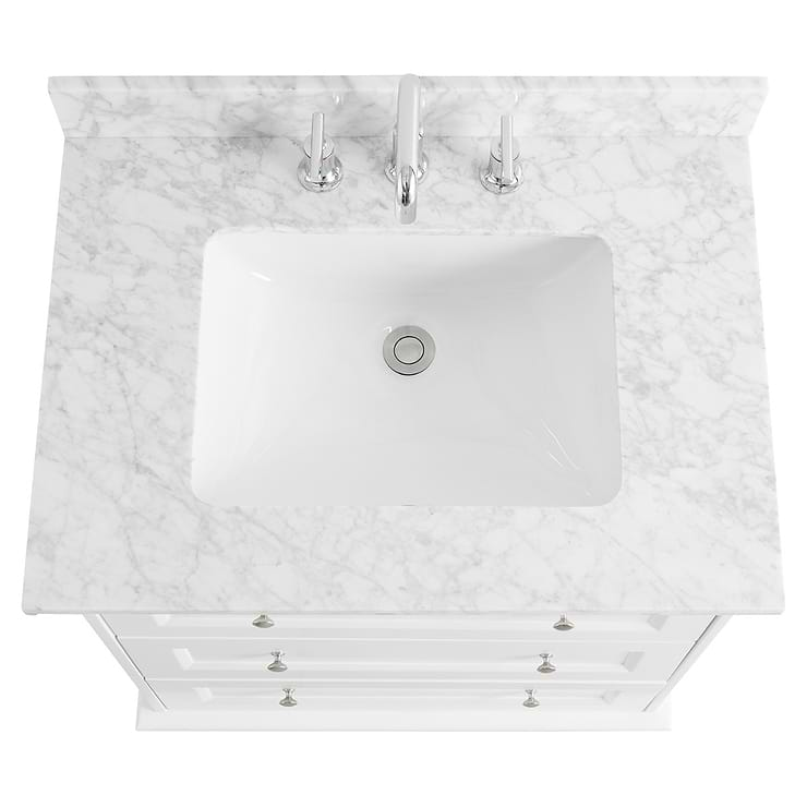 Nora 30" White Vanity with Carrara Marble Top and Ceramic Basin