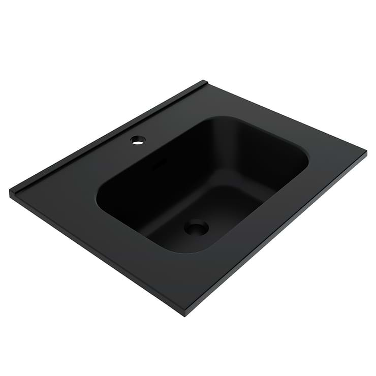 Kora Geo Faux Fluted 24" Single Vanity with Integrated Black Ceramic Top & Silver Handles