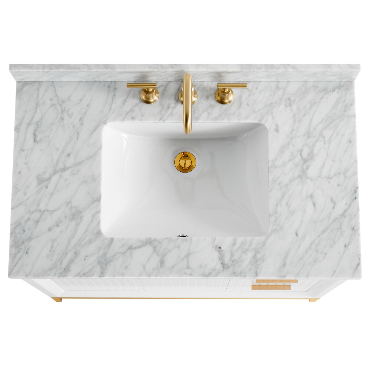 Bungalow White and Gold 36" Single Vanity with Carrara Marble Top