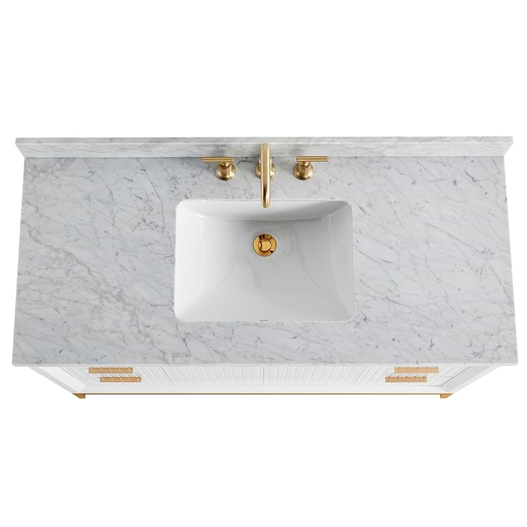 Bungalow White and Gold 48" Single Vanity with Carrara Marble Top