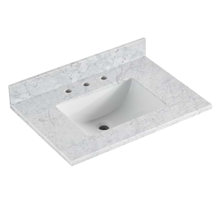 Bungalow White and Silver 30" Single Vanity with Carrara Marble Top