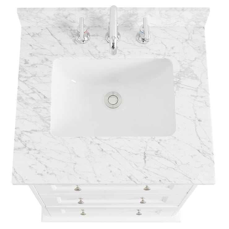 Nora 24" White Vanity with Carrara Marble Top and Ceramic Basin