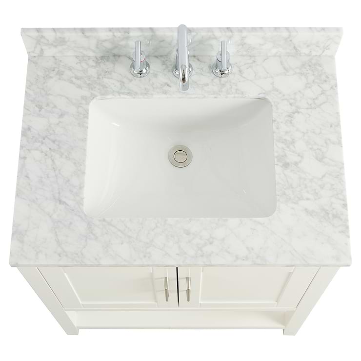 Sheraton 30" White Vanity with Carrara Marble Top and Ceramic Basin