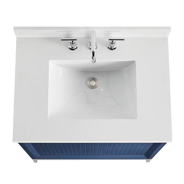 Bungalow Navy and Silver 30" Single Vanity with Pure White Quartz Top