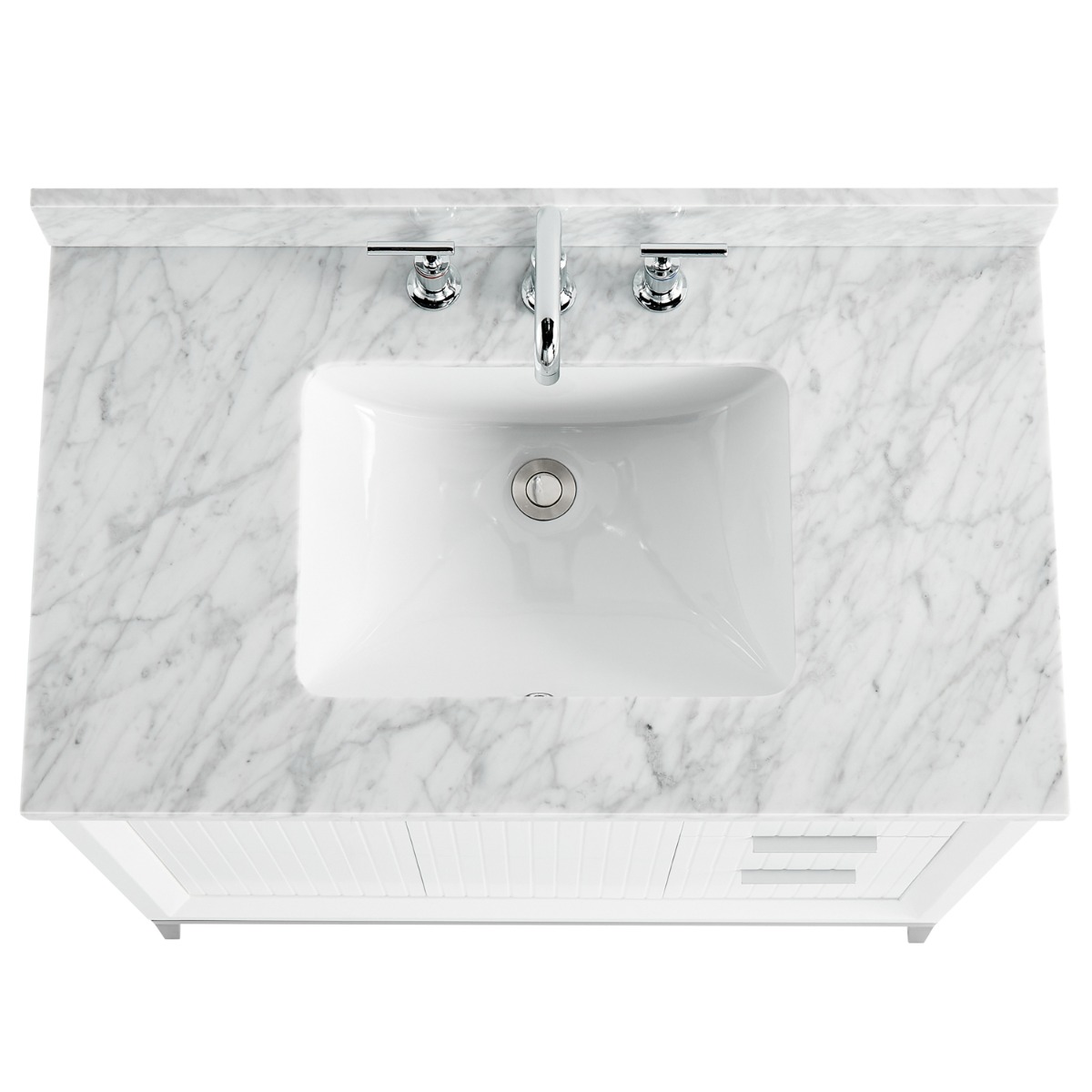 Bungalow White and Silver 36" Single Vanity with Carrara Marble Top