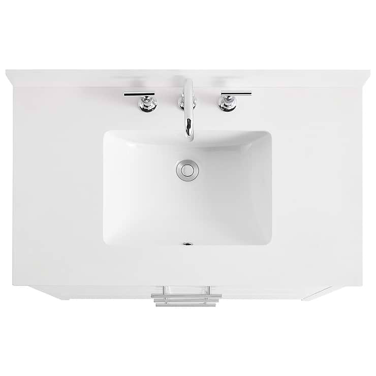 Iconic 36" White and Silver Vanity with Pure White Quartz Top and Ceramic Basin