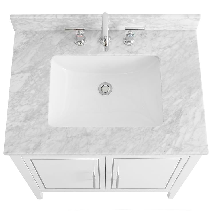 Province White and Silver 30" Single Vanity with Carrara Marble Top