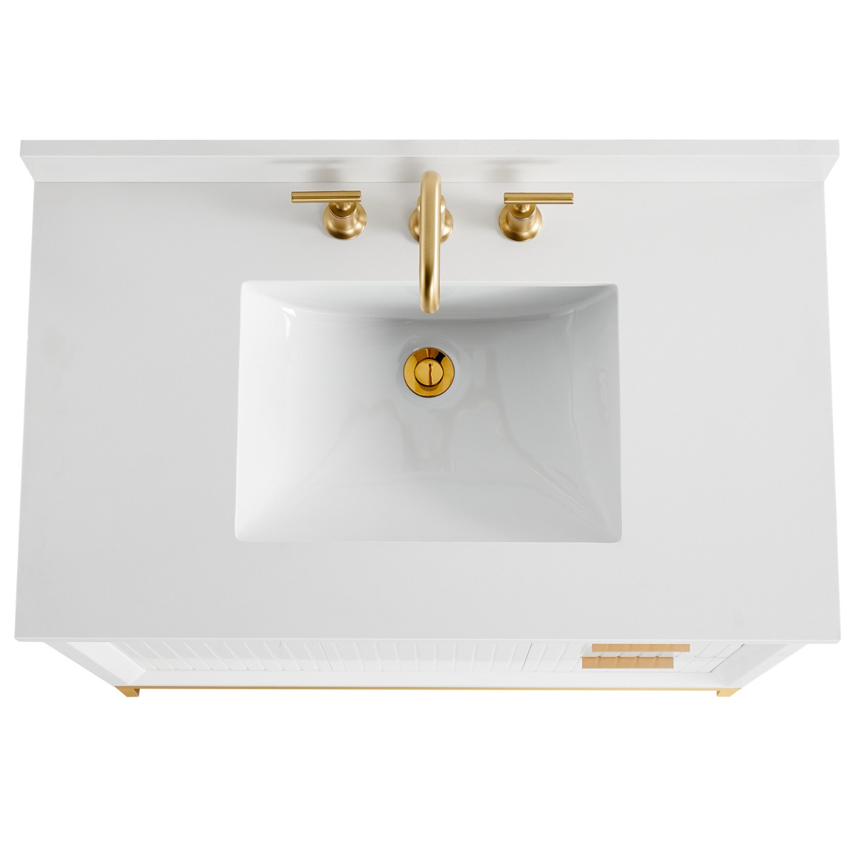 Bungalow White and Gold 36" Single Vanity with Pure White Quartz Top