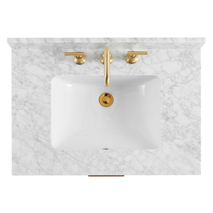 Dayton 30" Woodgrain Vanity with Carrara Marble Top and Ceramic Basin