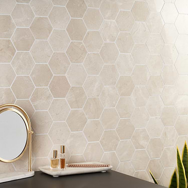 Crema Marfil Beige 4" Hexagon Polished Marble Mosaic