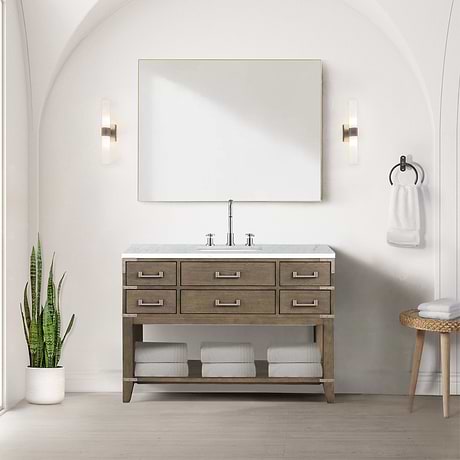 Calico Gray Oak 48" Single Vanity with Carrara Marble Top