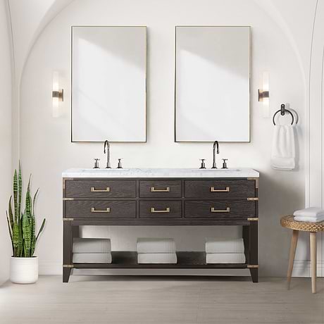 Calico Brown Oak 60" Double Vanity with Carrara Marble Top