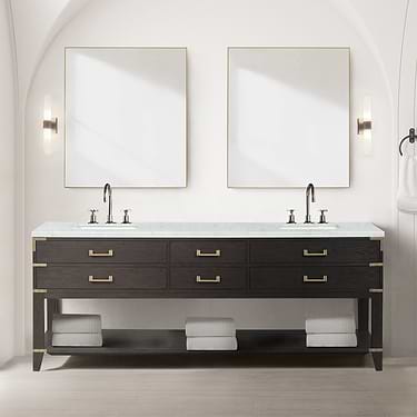 Calico Brown Oak 84" Double Vanity with Carrara Marble Top