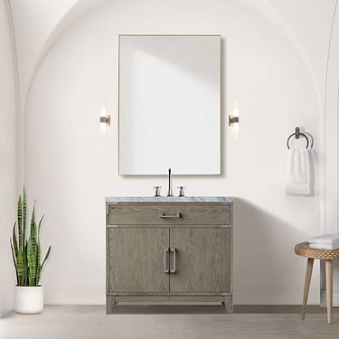 Aiden Gray Oak 36" Single Vanity wth Carrara Marble Top