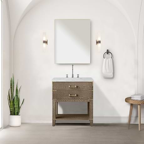 Calico Gray Oak 30" Single Vanity with Carrara Marble Top