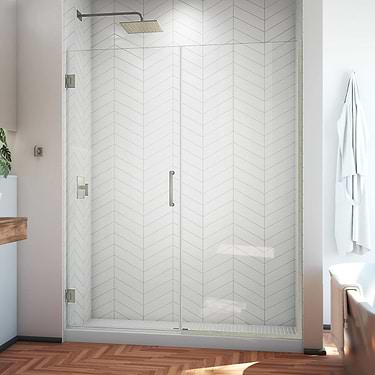Unidoor Plus 34-34.5x72" Reversible Hinged Shower Alcove Door with Clear Glass in Brushed Nickel by DreamLine