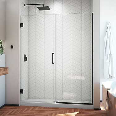 Unidoor Plus 58-58.5x72" Reversible Hinged Shower Alcove Door with Clear Glass in Satin Black by DreamLine