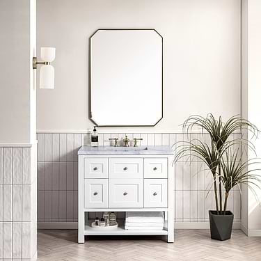 Breckenridge Bright White 36" Single Vanity with Carrara Marble Top by JMV