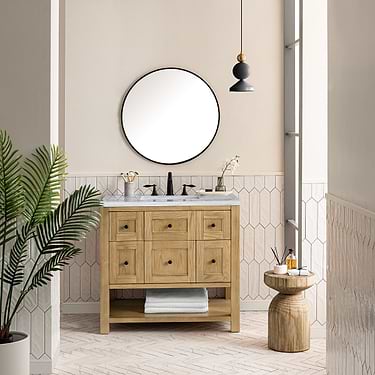 Breckenridge Light Natural Oak 36" Single Vanity with Arctic Fall Solid Surface Top by JMV
