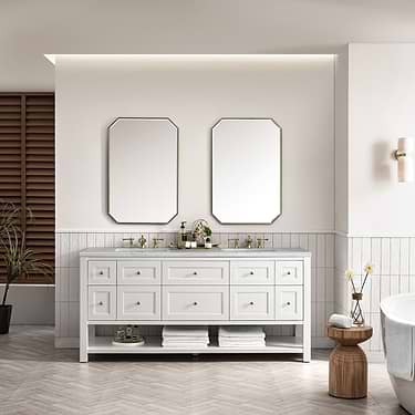 Breckenridge Bright White 72" Double Vanity with Arctic Fall Solid Surface Top by JMV