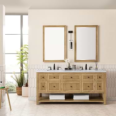 Breckenridge Light Natural Oak 72" Double Vanity with Arctic Fall Solid Surface Top by JMV