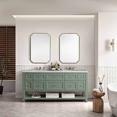 Breckenridge Smokey Celadon 72" Double Vanity with Arctic Fall Solid Surface Top by JMV