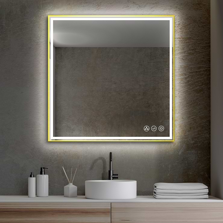 Mage Brushed Gold 36x36" Framed Square LED Mirror