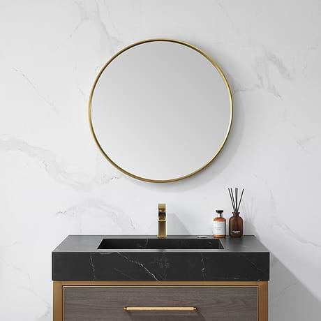Olinda Brushed Gold 28" Framed Round Mirror