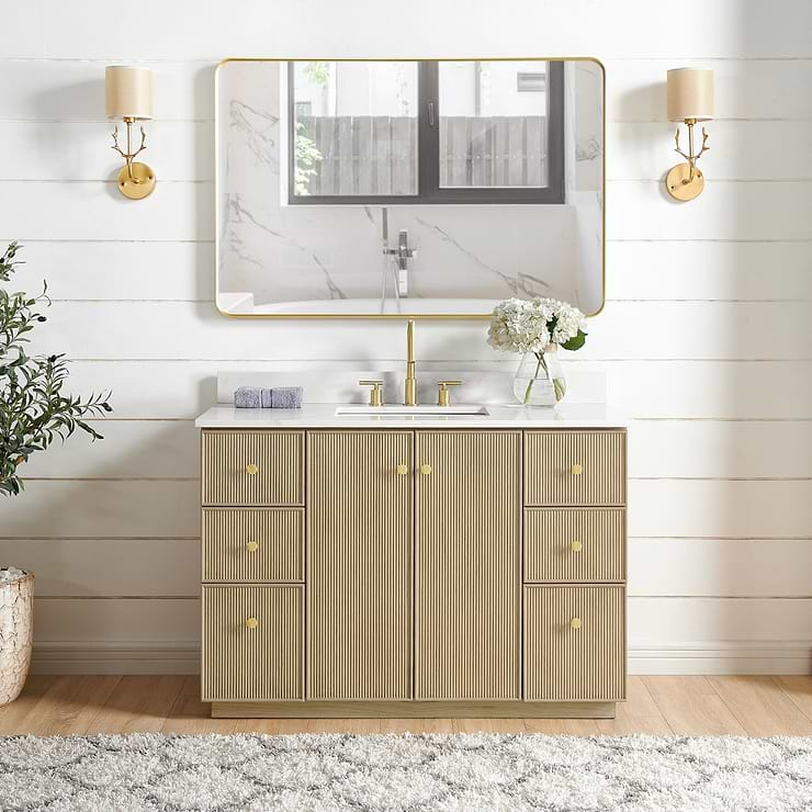 Florencia Blonde Oak 48" Single Vanity with Pacific White Quartz Top