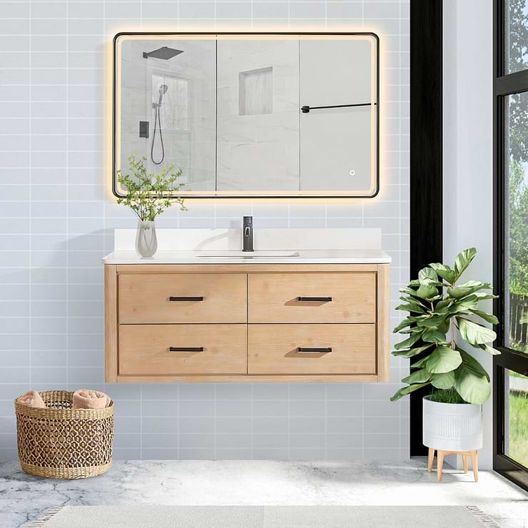 Riven Blonde Oak 48" Sinlge Vanity with Pacific White Quartz Top