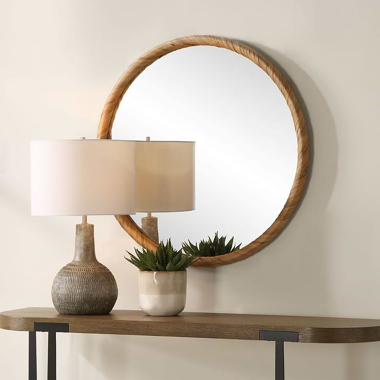 Olora Brown Seagrass 32" Round Mirror