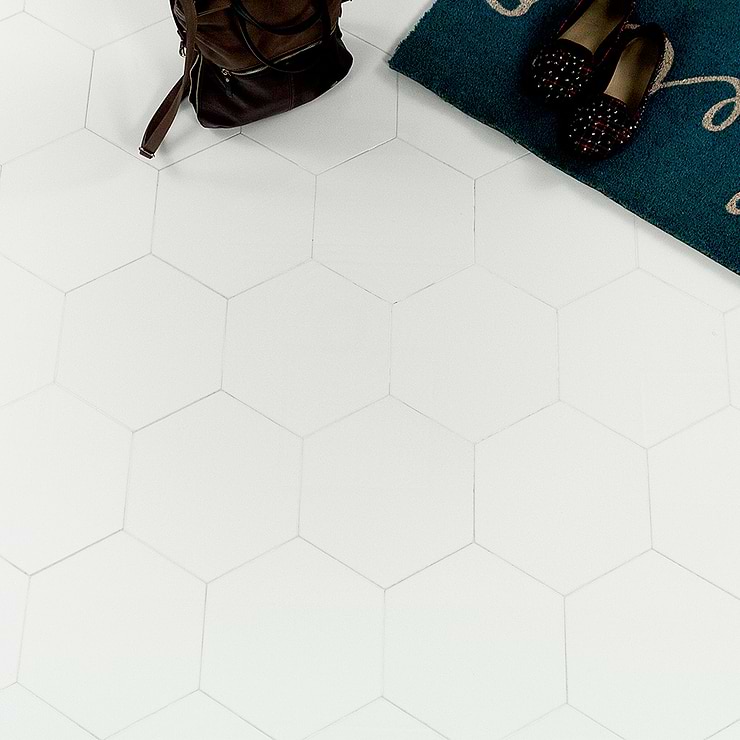Nanoglass White 10" Hexagon Polished Tile