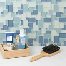 Coastal Seaside Blue French Pattern Beached Frosted Glass Mosaic Tile