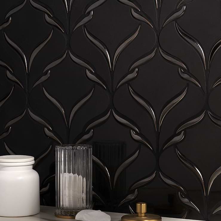 Valentina Black Jade Polished Marble Mosaic; in Black + Metallic  Black Jade + Ceramic; for Backsplash, Bathroom Wall, Kitchen Wall, Outdoor Wall, Shower Wall, Wall Tile; in Style Ideas Classic, Contemporary, Craftsman, Mid Century, Traditional, Transitional