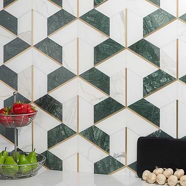 Decade Verde Green Polished Marble & Brass Mosaic