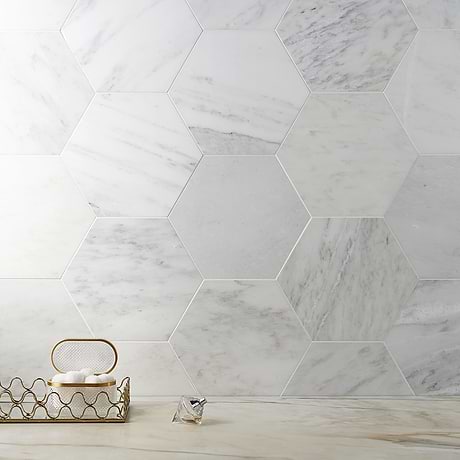 Asian Statuary White 10" Hexagon Honed Marble Tile