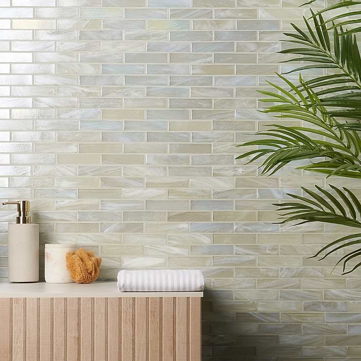 Sample-Artwater Iridescent Pearl White Polished Glass Mosaic Tile