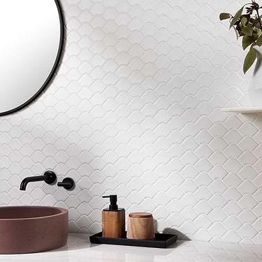 Suki White 2x3 Fishscale Matte Glass Mosaic Tile - Sample