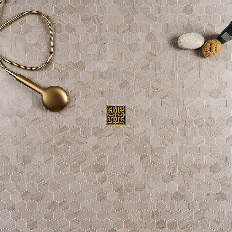 Wooden Beige 2" Hexagon Polished Marble Mosaic Tile
