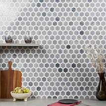 Florentine Halley Gray & White Thassos 2" Hexagon Polished Marble Mosaic Tile