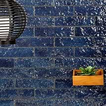 Easton Mesa Denim Dark Blue 2x8 Handmade Glazed Clay Brick Texture Subway Tile