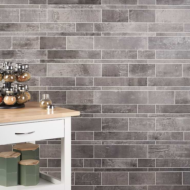 Railroad Concrete Dark Gray Solid Core Peel & Stick Mosaic Tile