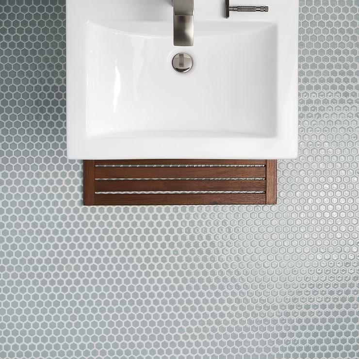 Eden Modern Gray Rimmed 1" Hexagon Polished Porcelain Mosaic