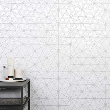 Ohana Kaleidoscope White Triangle Polished Glass Mosaic