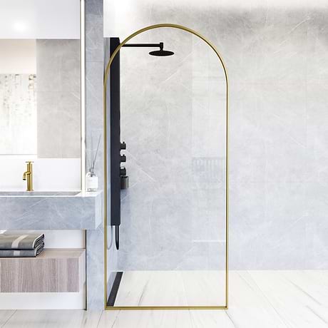 Burke 34x78" Reversible Framed Shower Screen with Clear Glass in Matte Brushed Gold