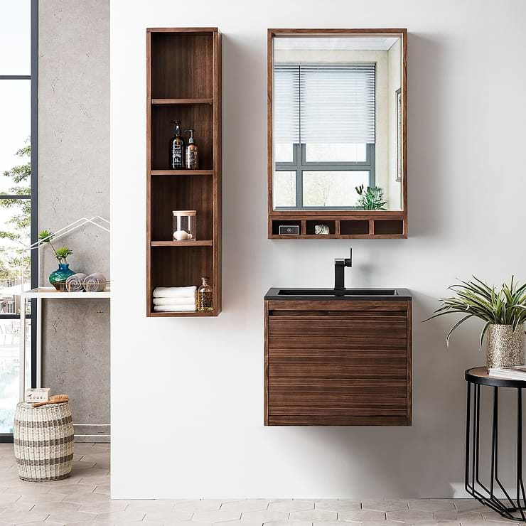 James Martin Vanities Mantova Mid-Century Walnut 24" Floating Vanity with Charcoal Black Integrated Top