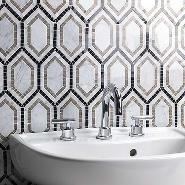 Infinity Carrara Black & White Hexagon Polished Marble Mosaic - Sample