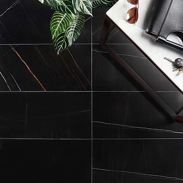Nero Dorato Black & Gold 12x24 Honed Marble Tile