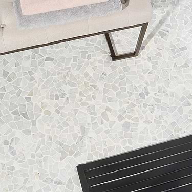 Nature Tumbled White Honed Carrara Pebble Mosaic - Sample